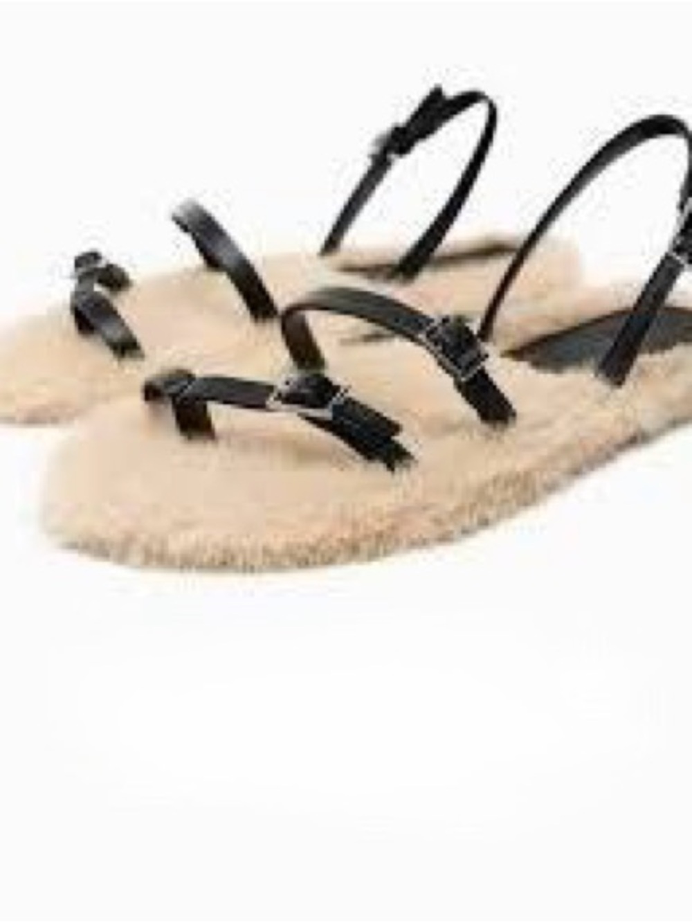 Zara Black Strappy Sandals with Cream Shearling Footbed size 39